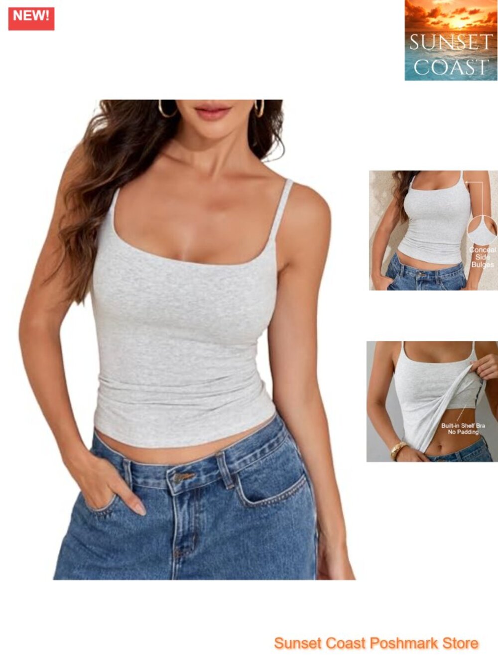 Cotton Spandex Crop Tank Top with Shelf Bra Adjustable Straps Y2K